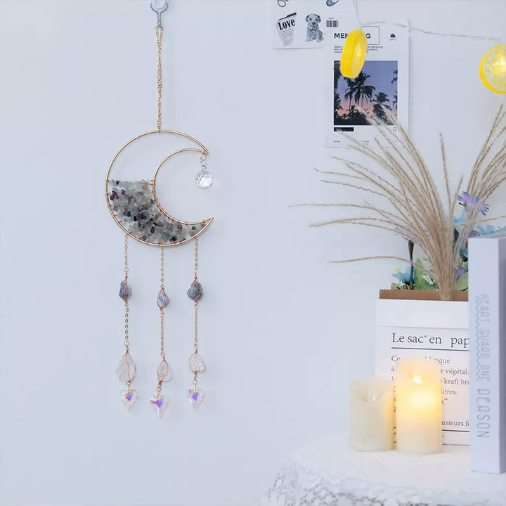 Carillon éolien avec pendentif en gravier fluorite et lune Olivenorma