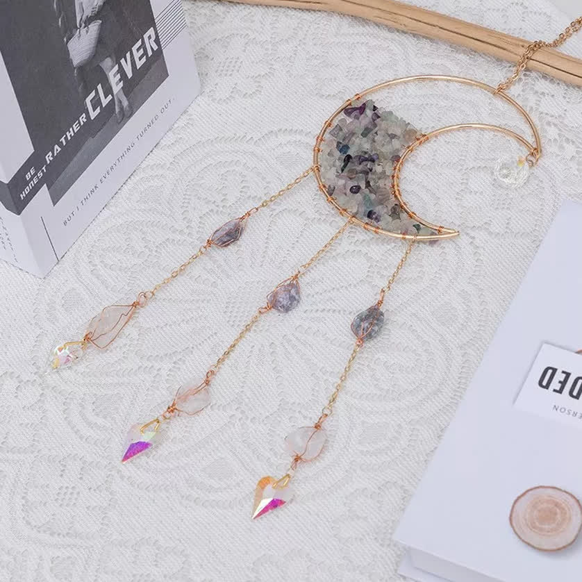 Carillon éolien avec pendentif en gravier fluorite et lune Olivenorma