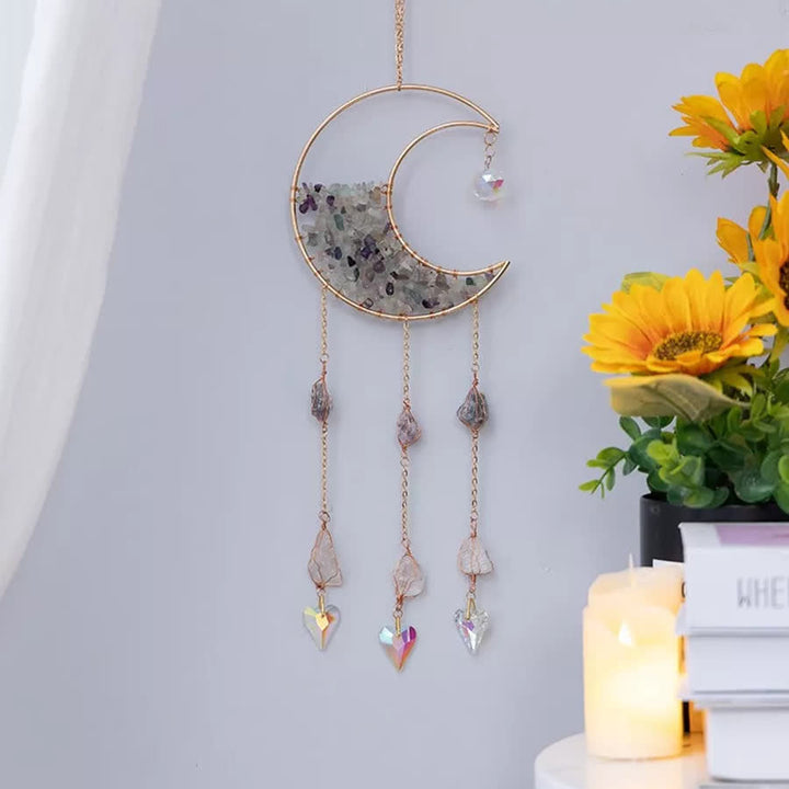 Carillon éolien avec pendentif en gravier fluorite et lune Olivenorma