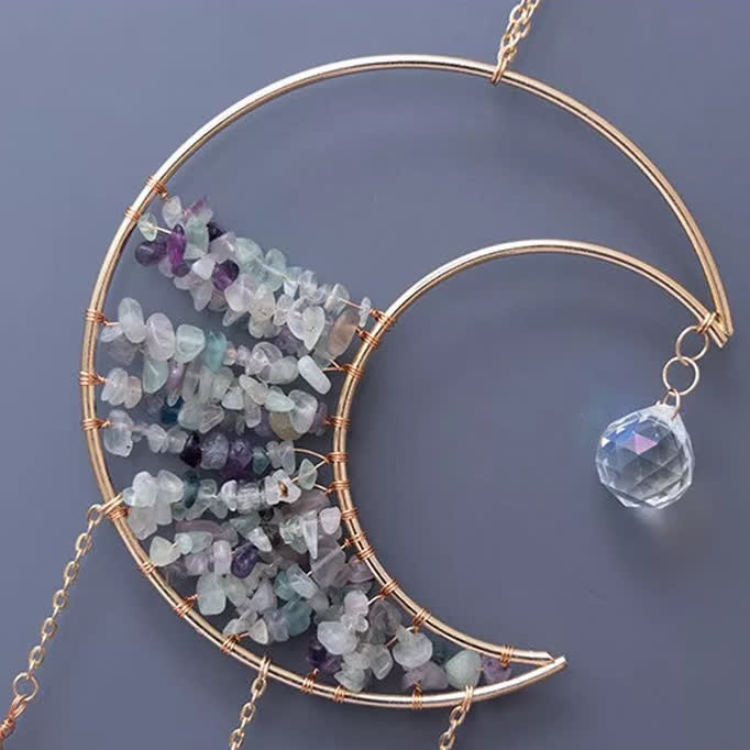 Carillon éolien avec pendentif en gravier fluorite et lune Olivenorma