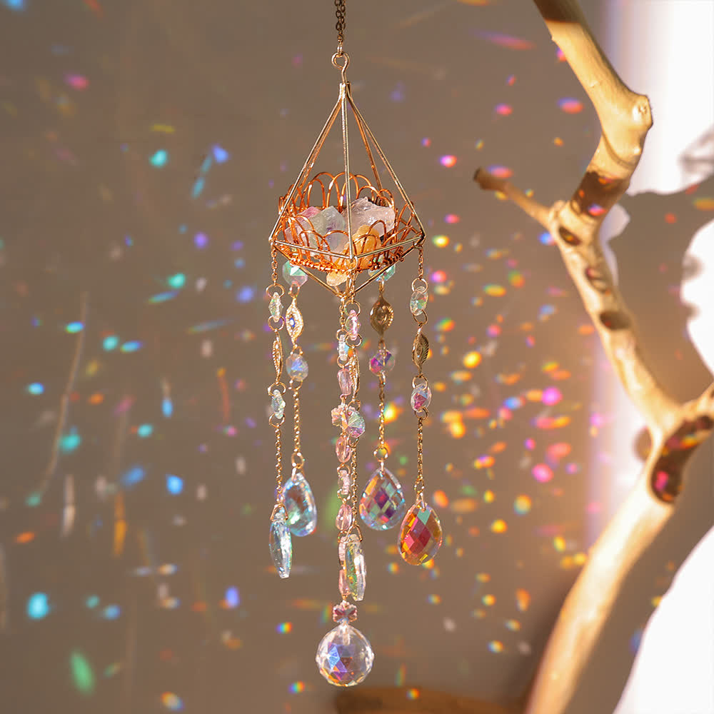 Carillon éolien avec support en cristal creux doré Olivenorma