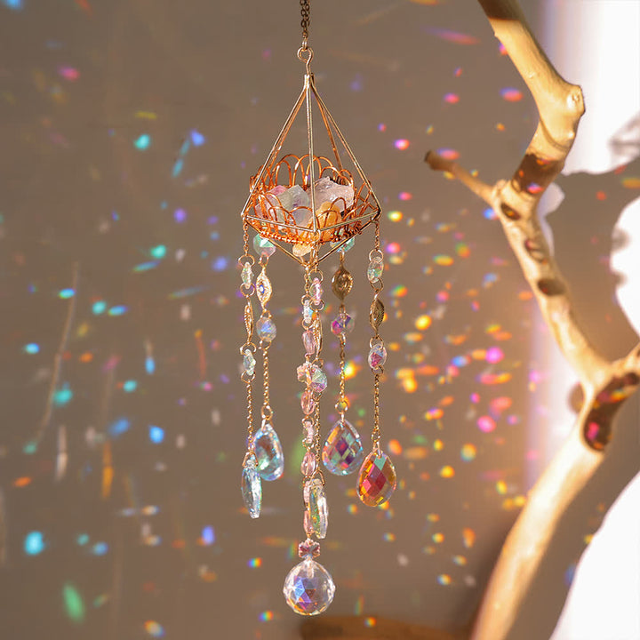 Carillon éolien avec support en cristal creux doré Olivenorma