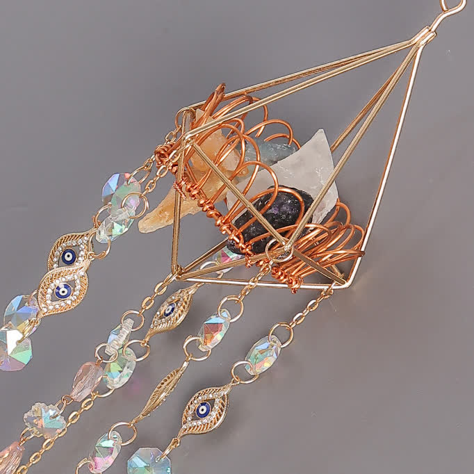 Carillon éolien avec support en cristal creux doré Olivenorma