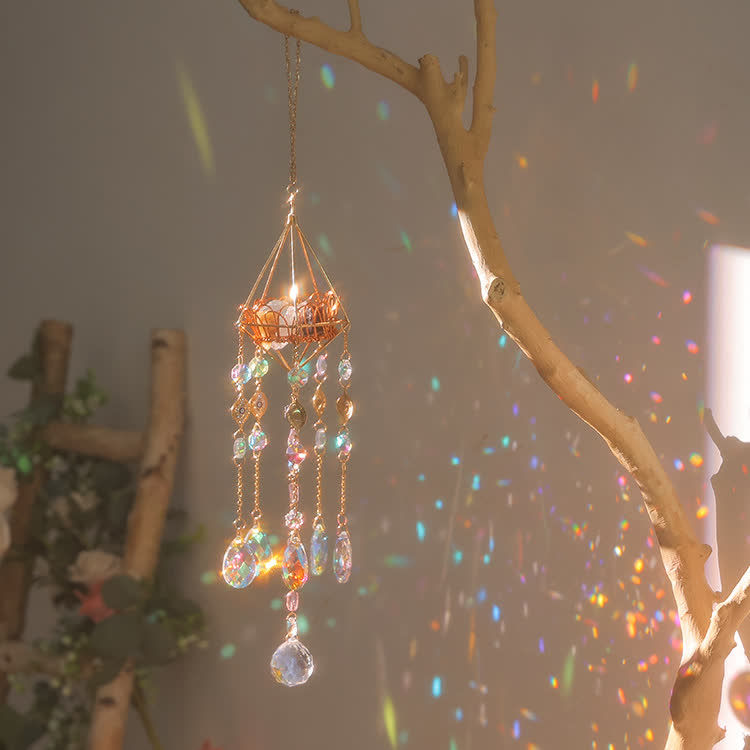 Carillon éolien avec support en cristal creux doré Olivenorma