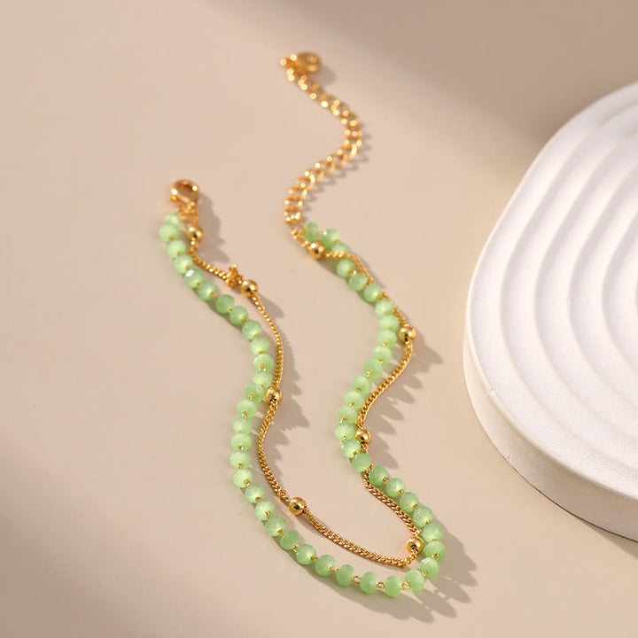 Bracelet de cheville en perles plaqué or avec péridot naturel Olivenorma