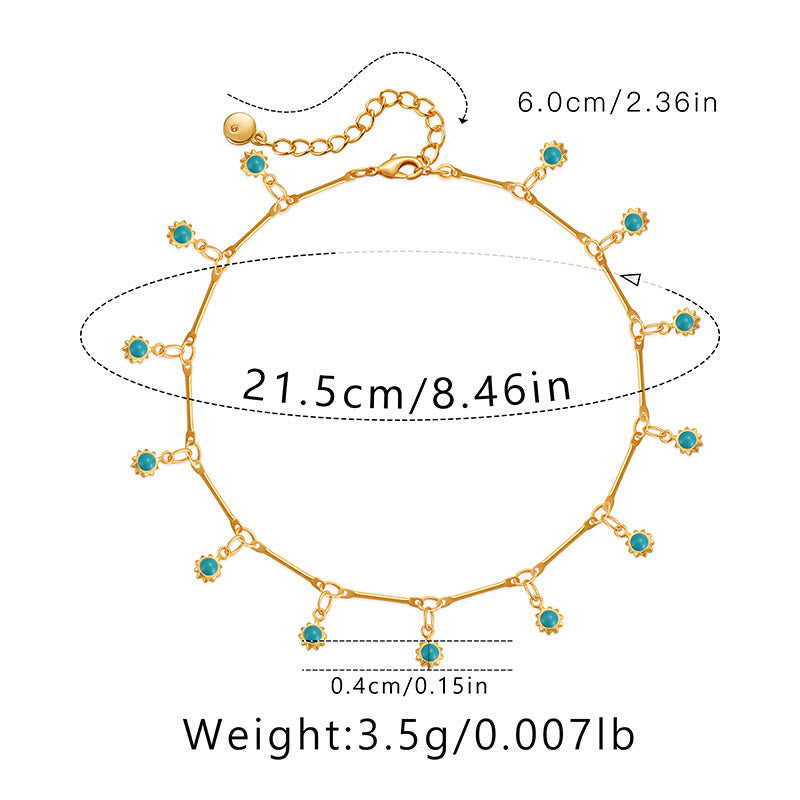 Bracelet de cheville à chaîne à maillons bleu bohème Olivenorma