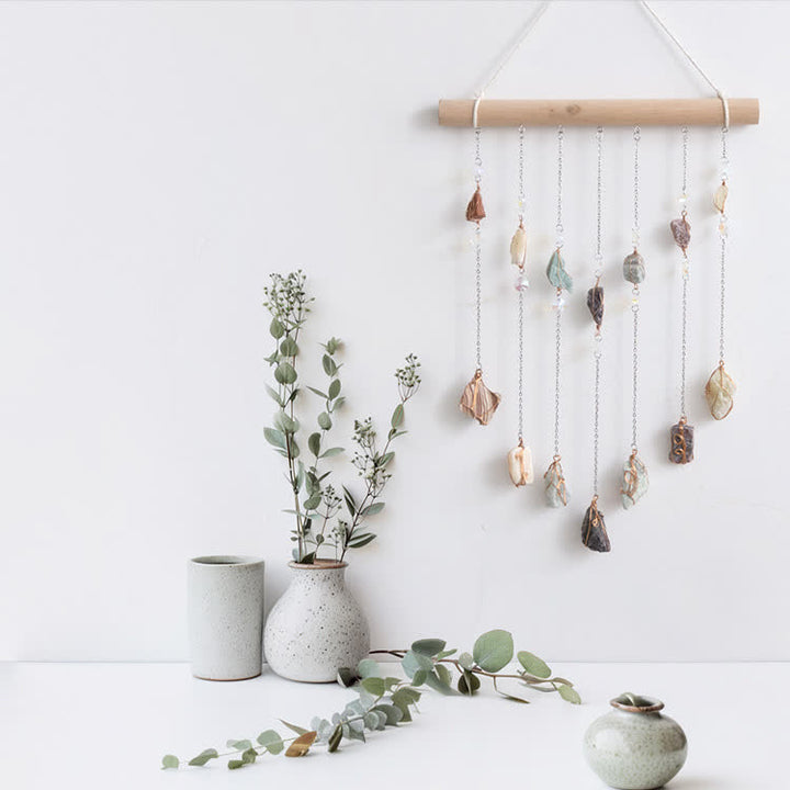 Rideau de porte en perles de pierre naturelle Olivenorma avec carillon éolien