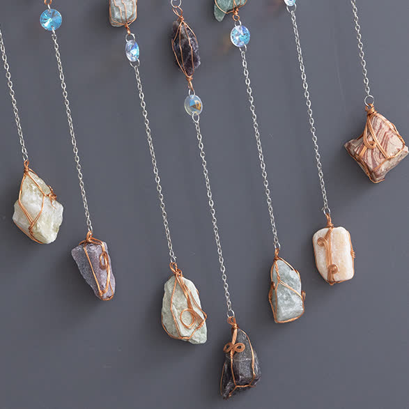 Rideau de porte en perles de pierre naturelle Olivenorma avec carillon éolien