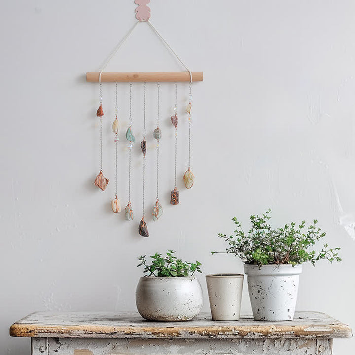 Rideau de porte en perles de pierre naturelle Olivenorma avec carillon éolien