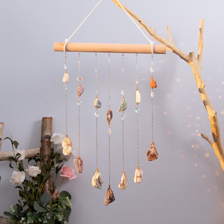 Rideau de porte en perles de pierre naturelle Olivenorma avec carillon éolien