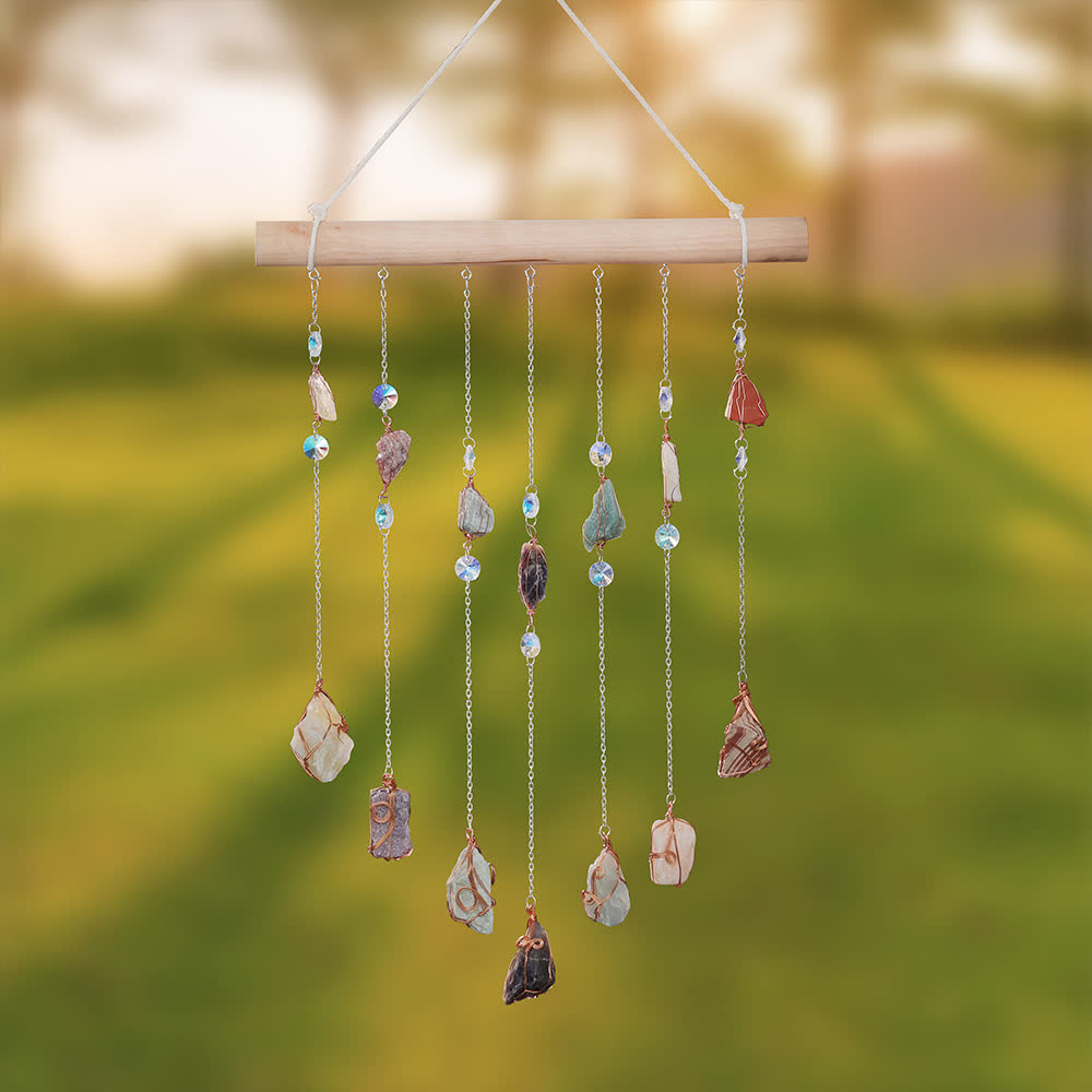 Rideau de porte en perles de pierre naturelle Olivenorma avec carillon éolien