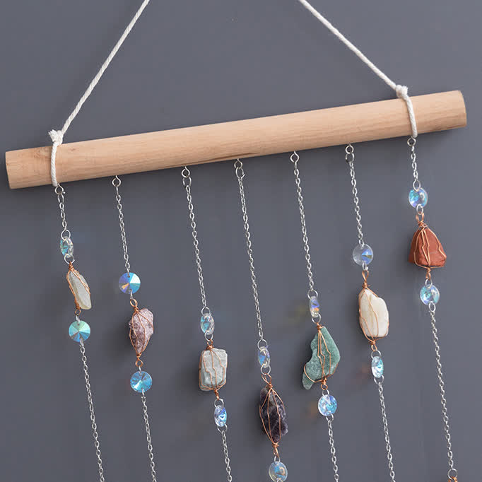 Rideau de porte en perles de pierre naturelle Olivenorma avec carillon éolien