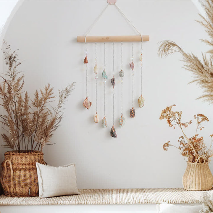 Rideau de porte en perles de pierre naturelle Olivenorma avec carillon éolien