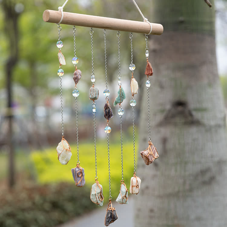 Rideau de porte en perles de pierre naturelle Olivenorma avec carillon éolien
