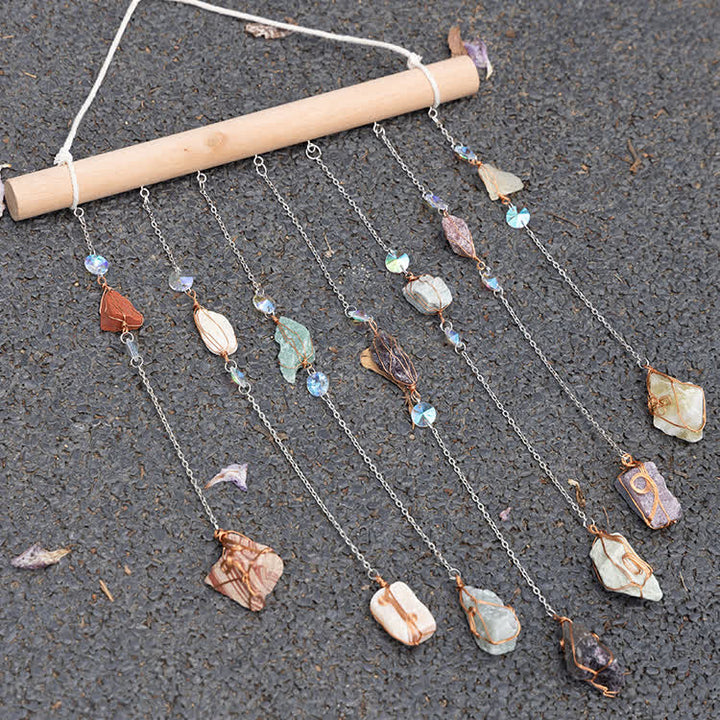 Rideau de porte en perles de pierre naturelle Olivenorma avec carillon éolien