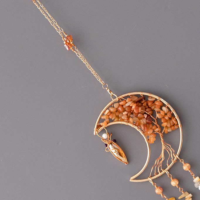 Carillon éolien en perles d'agate rouge Olivenorma avec arbre de vie et lune