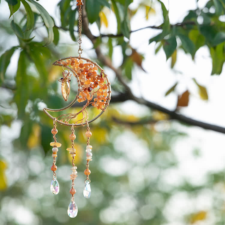 Carillon éolien en perles d'agate rouge Olivenorma avec arbre de vie et lune