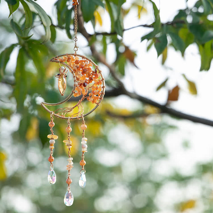Carillon éolien en perles d'agate rouge Olivenorma avec arbre de vie et lune