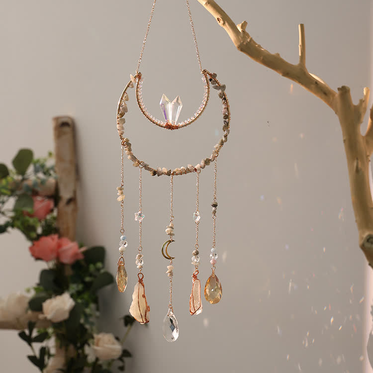 Carillon éolien en pierre concassée de labradorite Olivenorma avec lune inversée