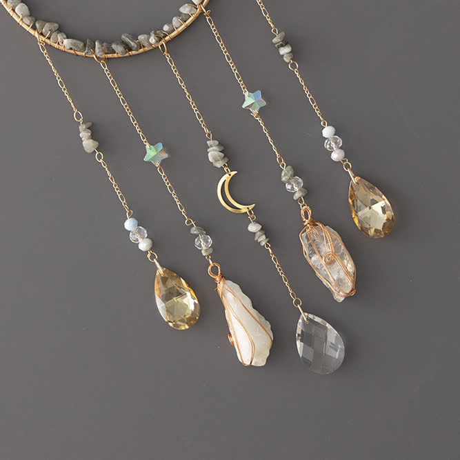 Carillon éolien en pierre concassée de labradorite Olivenorma avec lune inversée