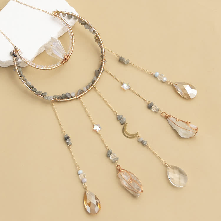 Carillon éolien en pierre concassée de labradorite Olivenorma avec lune inversée