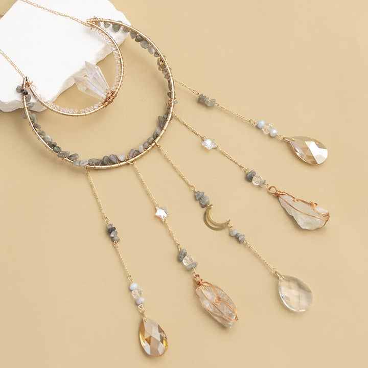 Carillon éolien en pierre concassée de labradorite Olivenorma avec lune inversée