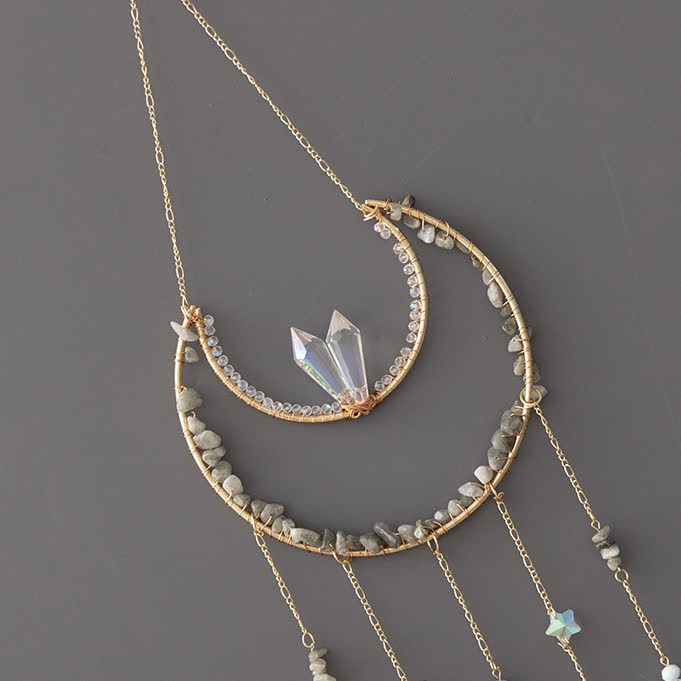 Carillon éolien en pierre concassée de labradorite Olivenorma avec lune inversée