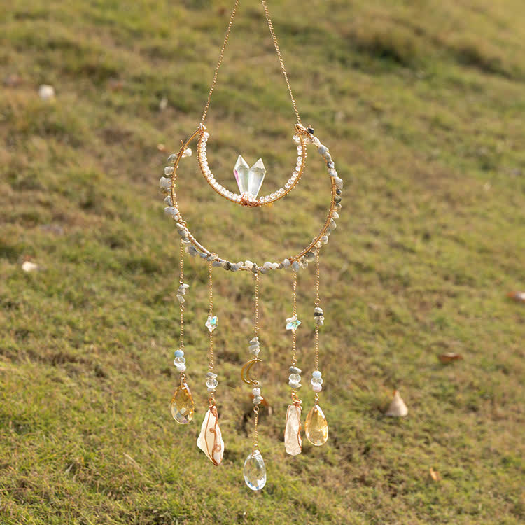 Carillon éolien en pierre concassée de labradorite Olivenorma avec lune inversée