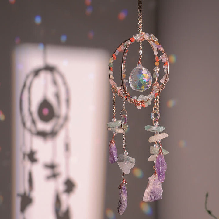 Carillon éolien à pendentif attrape-soleil à double anneau en gravier naturel Olivenorma