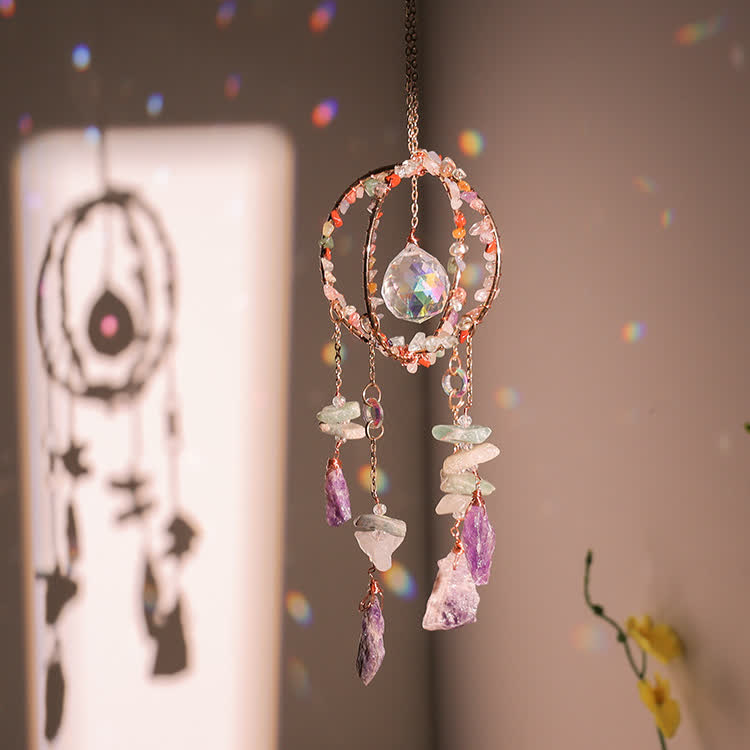 Carillon éolien à pendentif attrape-soleil à double anneau en gravier naturel Olivenorma