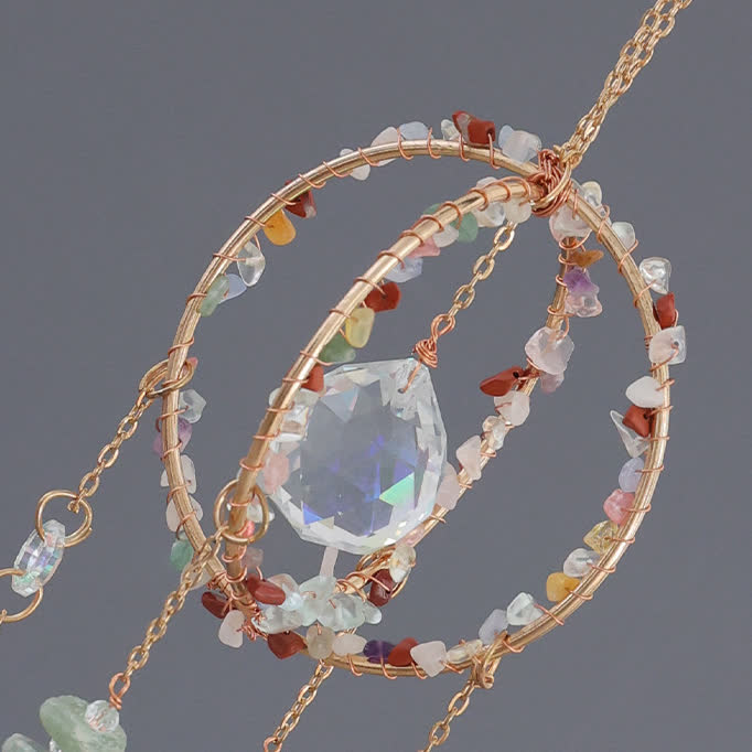 Carillon éolien à pendentif attrape-soleil à double anneau en gravier naturel Olivenorma