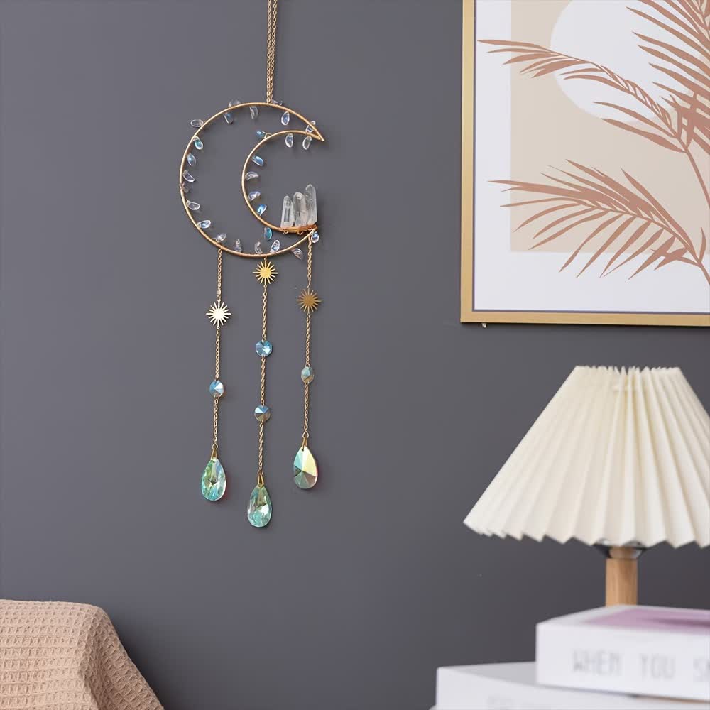 Carillon éolien en cristal transparent avec bourgeon de cristal et lune Olivenorma