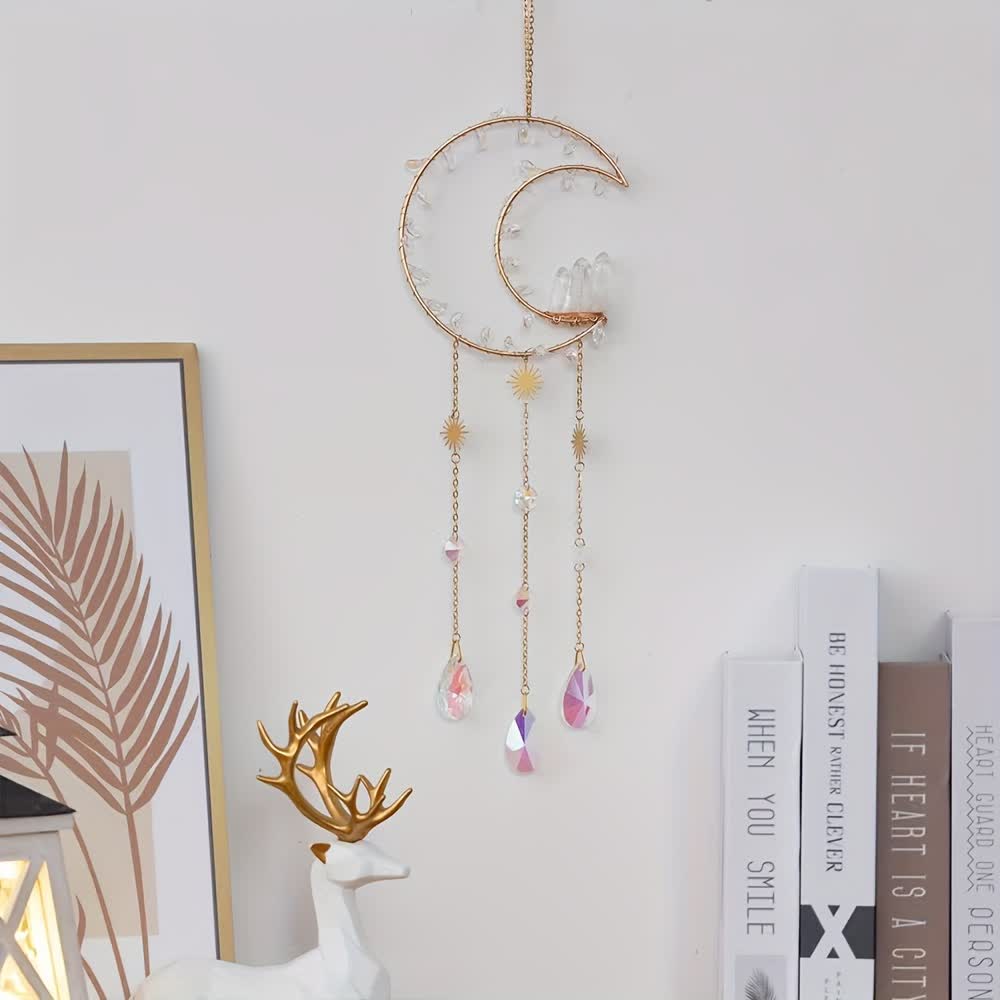 Carillon éolien en cristal transparent avec bourgeon de cristal et lune Olivenorma