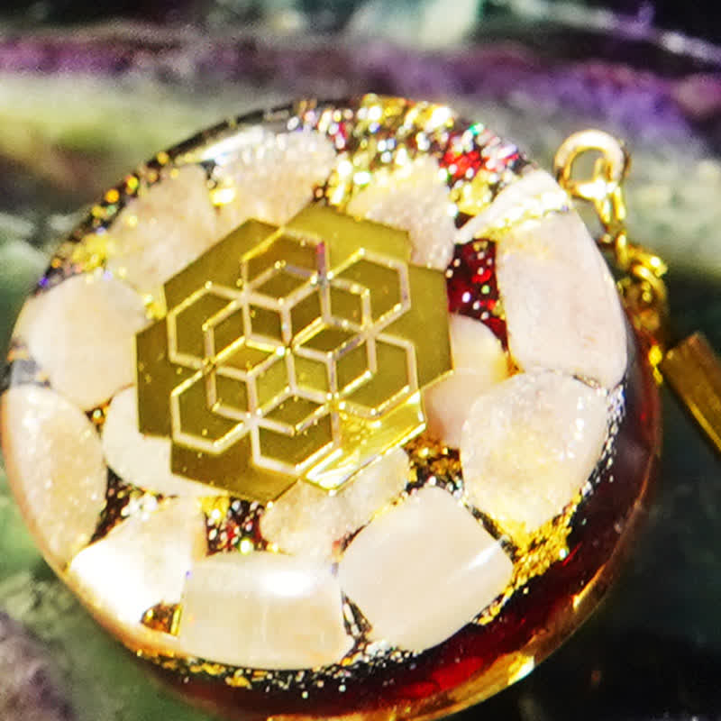 Collier orgonite en pierre solaire naturelle grenat Olivenorma