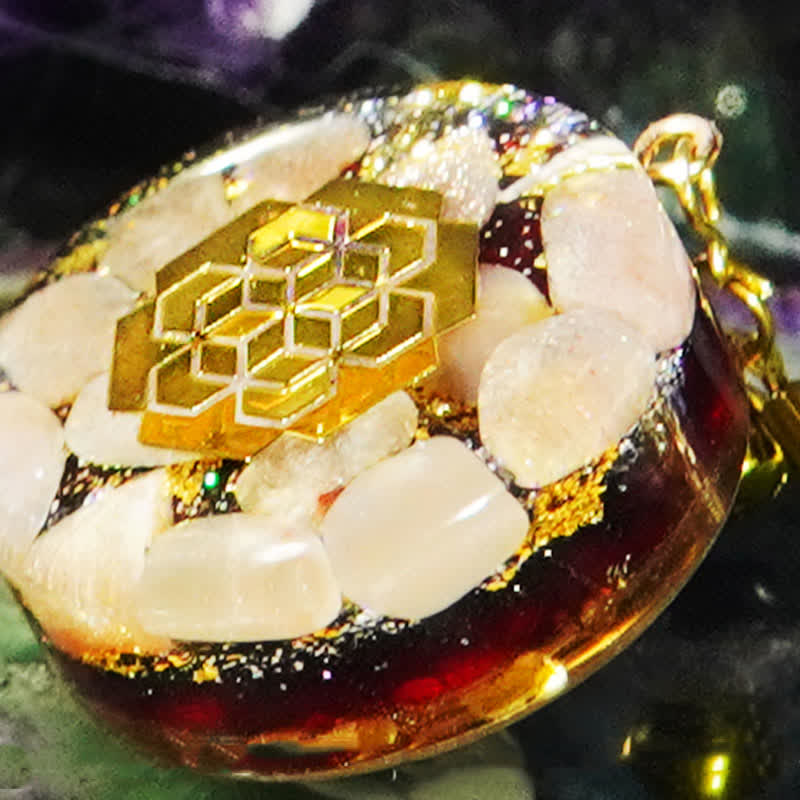 Collier orgonite en pierre solaire naturelle grenat Olivenorma