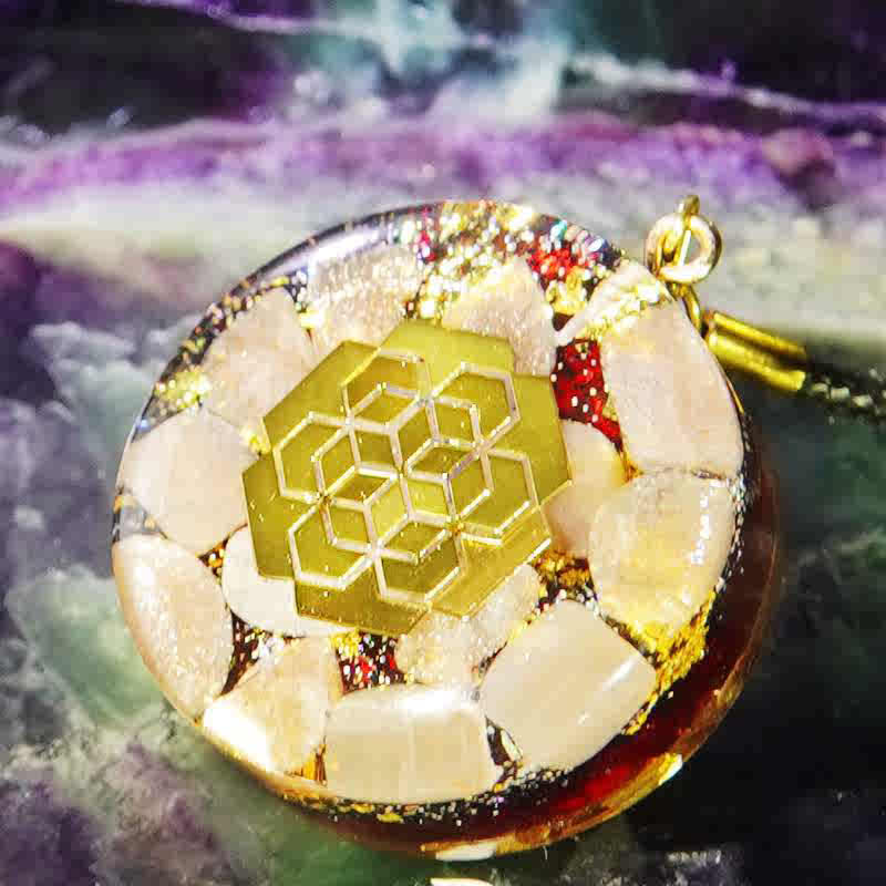 Collier orgonite en pierre solaire naturelle grenat Olivenorma