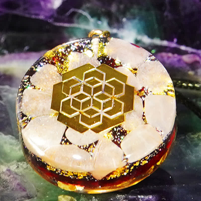 Collier orgonite en pierre solaire naturelle grenat Olivenorma