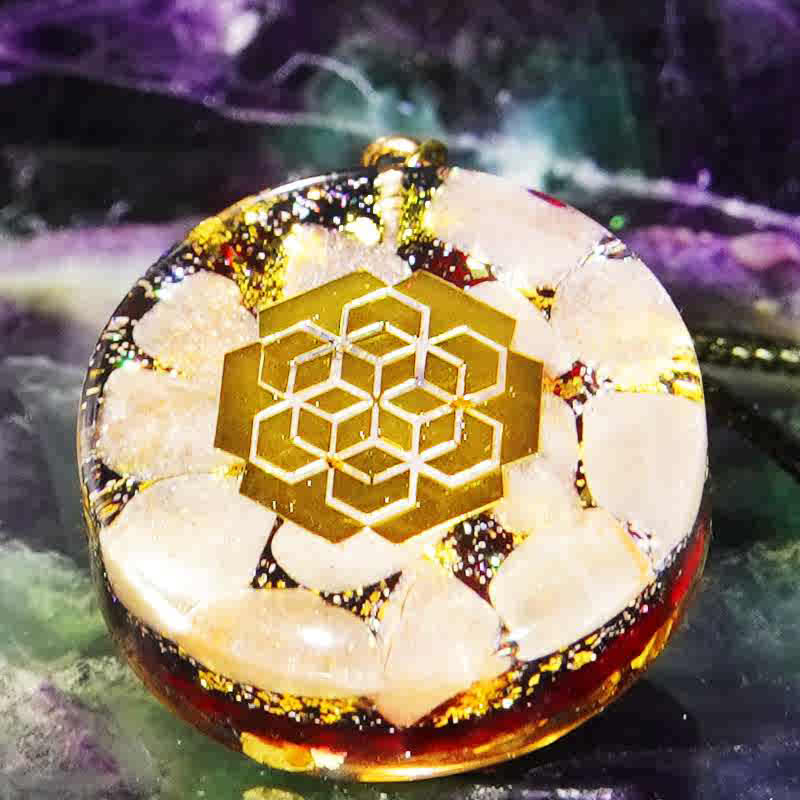 Collier orgonite en pierre solaire naturelle grenat Olivenorma