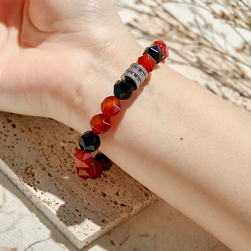 Bracelet en perles d'onyx noir naturel et cornaline Olivenorma