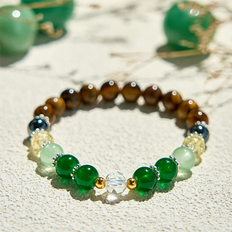 Bracelet en perles d'aventurine verte et œil de tigre naturel Olivenorma