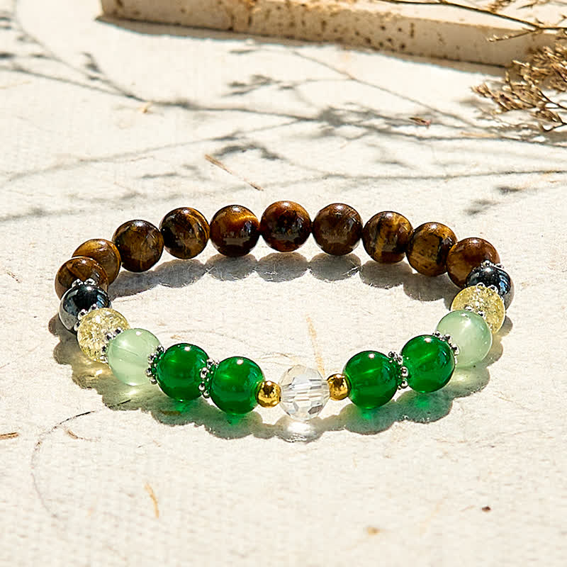 Bracelet en perles d'aventurine verte et œil de tigre naturel Olivenorma