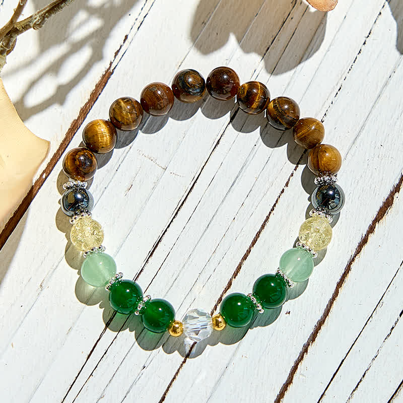 Bracelet en perles d'aventurine verte et œil de tigre naturel Olivenorma