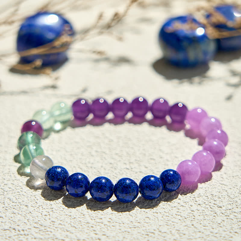 Bracelet de perles en améthyste, lapis-lazuli et fluorite verte Olivenorma