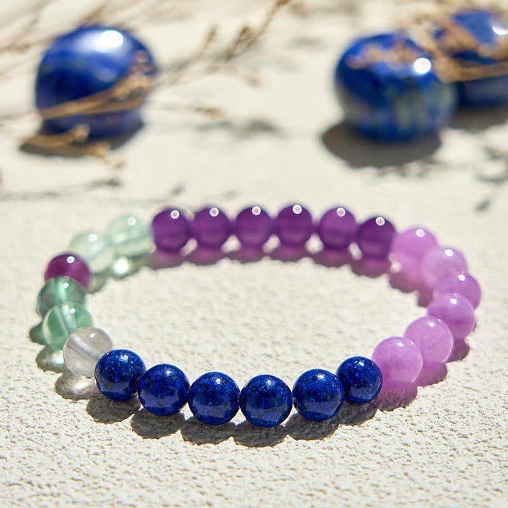 Bracelet de perles en améthyste, lapis-lazuli et fluorite verte Olivenorma