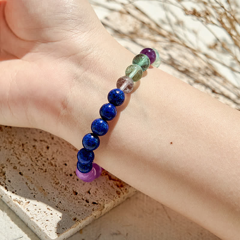 Bracelet de perles en améthyste, lapis-lazuli et fluorite verte Olivenorma