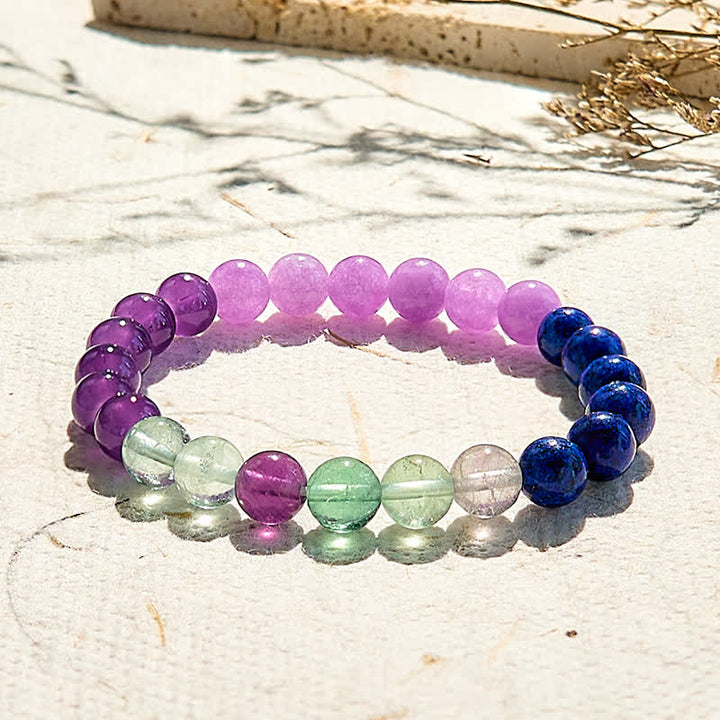 Bracelet de perles en améthyste, lapis-lazuli et fluorite verte Olivenorma