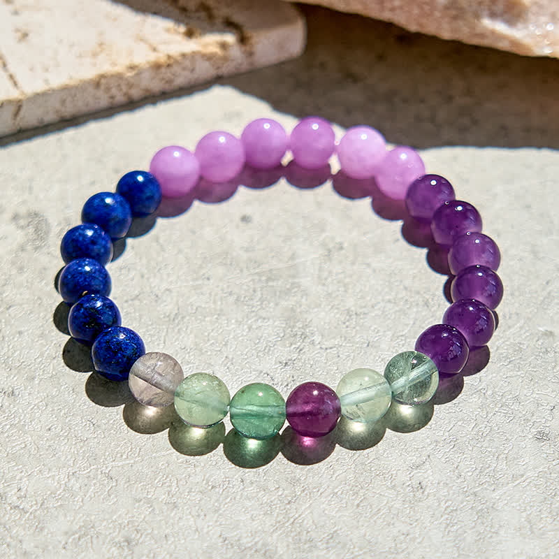 Bracelet de perles en améthyste, lapis-lazuli et fluorite verte Olivenorma