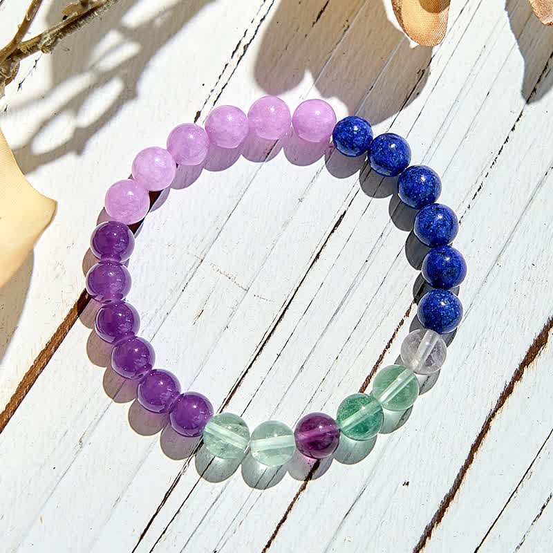Bracelet de perles en améthyste, lapis-lazuli et fluorite verte Olivenorma