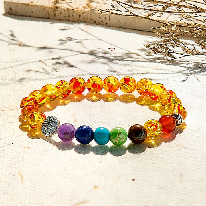 Bracelet de perles Arbre de vie Chakra Ambre Olivenorma