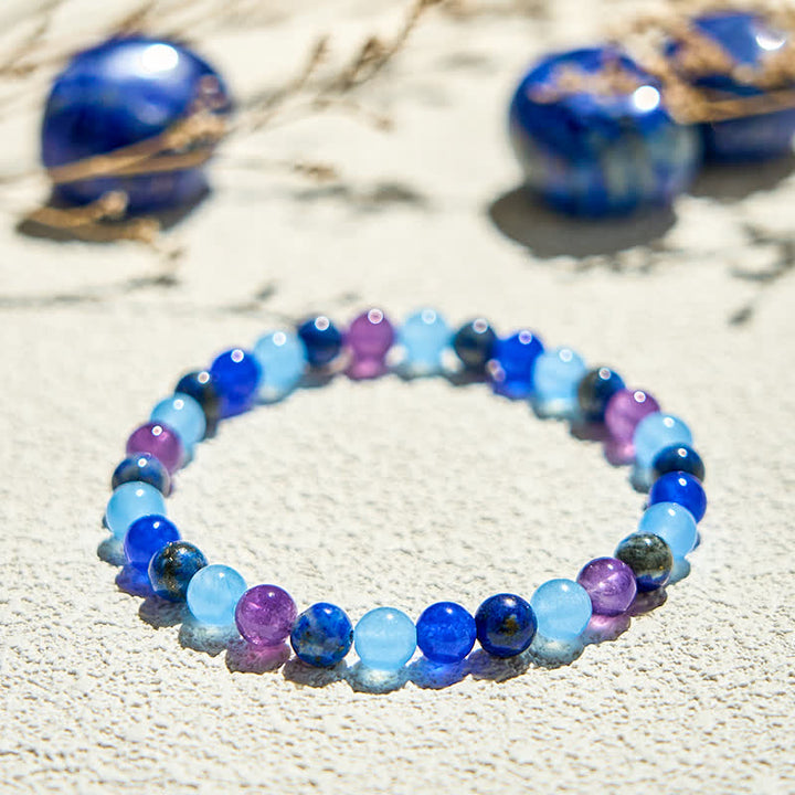 Bracelet de perles en améthyste naturelle, aigue-marine et lapis-lazuli Olivenorma